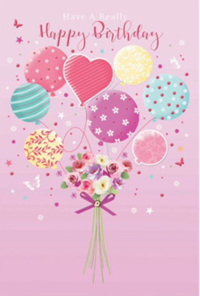 This birthday artwork captures the feeling of a light-hearted celebration drifting above the waters of Docklands, all set against a warm, rosy-pink backdrop. A bouquet of balloons appears to float effortlessly upward, each one rendered in soft pastel tones-sunlit yellow, sea-glass green, tender blush, and lilac-like reflections of a colourful sky over Canary Wharf at dusk. The balloons are all different, yet perfectly harmonious: some shimmer with candy-like stripes, others are sprinkled with playful polka dots, while a central heart-shaped balloon radiates a deeper, affectionate pink. They gather in a loose cluster, their strings trailing down like fine silver threads. At the base, a dainty hand-tied bouquet acts as the anchor for this dreamy scene. Small roses and daisy-style flowers bloom in shades of cream, rose, and gentle mauve, their velvety petals layered and softly shaded as though kissed by morning light. Imagined fragrance rises from the bouquet-sweet but delicate, like a fresh delivery from a Docklands Florist studio near the river. A deep violet satin bow cinches the stems, adding a touch of sparkle where the florals meet the balloon ribbons. Around the composition, tiny butterflies and flecks of star-like detail seem to flutter and twinkle, lending a fairytale charm that brings to mind a birthday picnic in one of the nearby riverside parks. The whole image feels balanced and intentional, created with an expert florist's eye for colour and proportion. It whispers happiness and appreciation, turning a birthday greeting into a floating garden of joy, perfect for someone celebrating in or around Docklands.